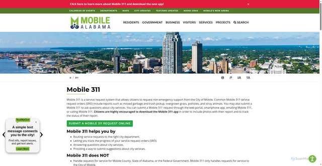 Security scan screenshot of https://www.cityofmobile.org/311