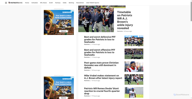 Security scan screenshot of https://patriotswire.usatoday.com