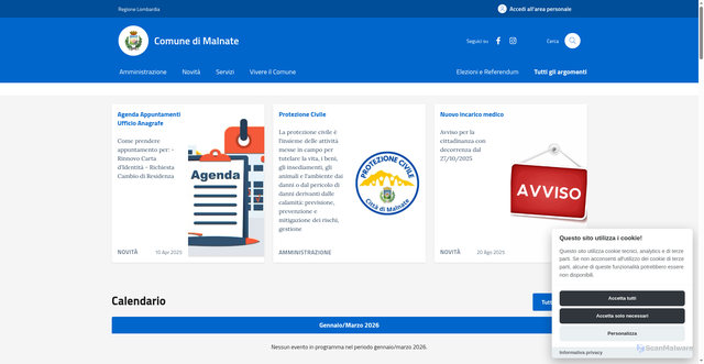 Security scan screenshot of https://comune.malnate.va.it:443/