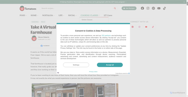 Security scan screenshot of https://12tomatoes.com/virtual-tour-of-chip-and-joanna-gaines-farmhouse/