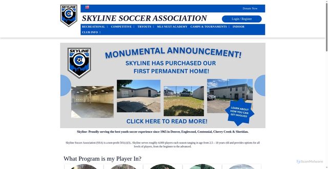 Security scan screenshot of https://www.skylinesoccer.org/