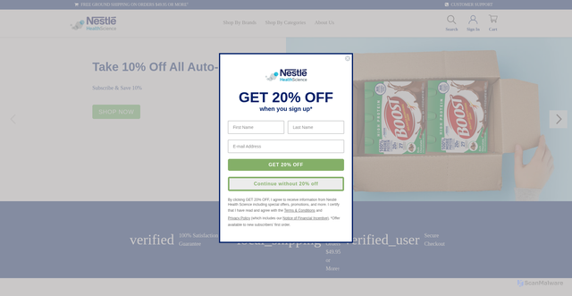 Security scan screenshot of https://www.nestlenutritionstore.com