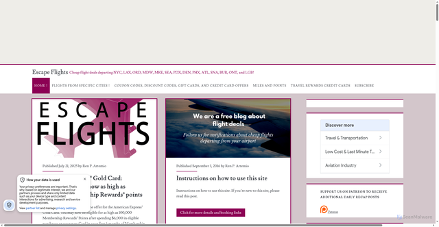 Security scan screenshot of https://escape.flights/