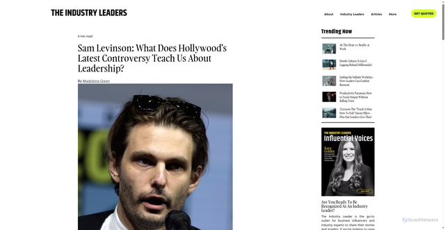 Security scan screenshot of https://www.theindustryleaders.org/post/sam-levinson-hollywood-s-latest-controversy