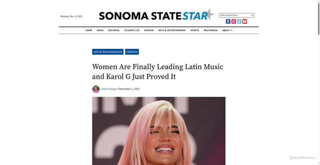 Security scan screenshot of https://sonomastatestar.com/38451/arts-and-entertainment/women-are-finally-leading-latin-music-and-karol-g-just-proved-it/