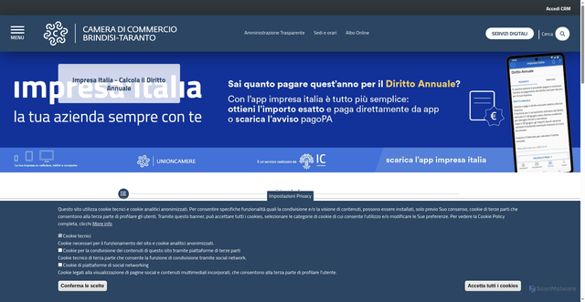 Security scan screenshot of https://www.brta.camcom.it/