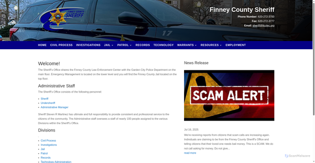 Security scan screenshot of https://finneycountysheriffks.gov/