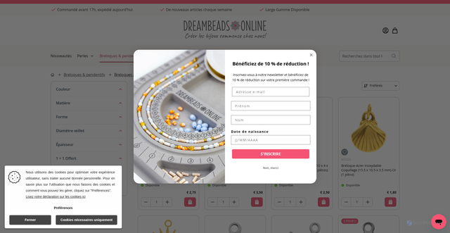 Security scan screenshot of https://dreambeads-online.fr/breloques-pendentifs/breloques-acier-inoxydable
