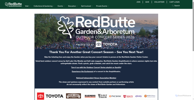 Security scan screenshot of https://redbuttegarden.org/concerts/