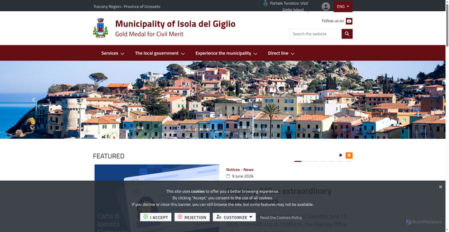 Security scan screenshot of https://www.comune.isoladelgiglio.gr.it/