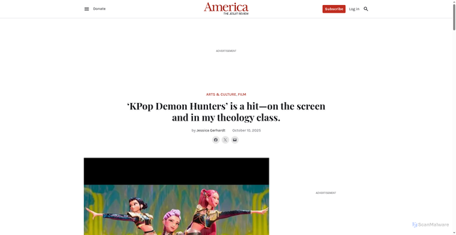 Security scan screenshot of https://www.americamagazine.org/film/2025/10/10/kpop-demon-hunters-theology-class/