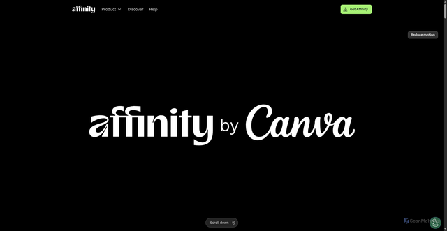 Security scan screenshot of https://affinity.studio