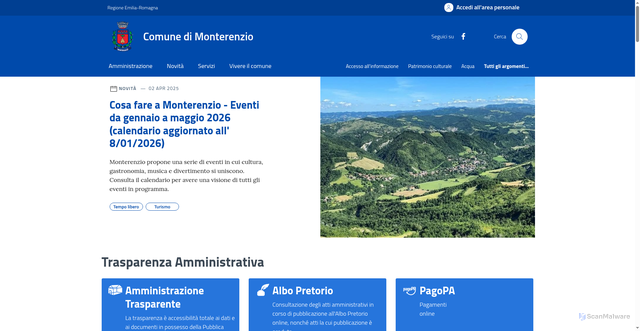 Security scan screenshot of https://comune.monterenzio.bologna.it/
