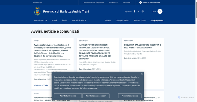 Security scan screenshot of https://www.provincia.bt.it/