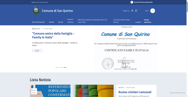 Security scan screenshot of https://comune.sanquirino.pn.it/