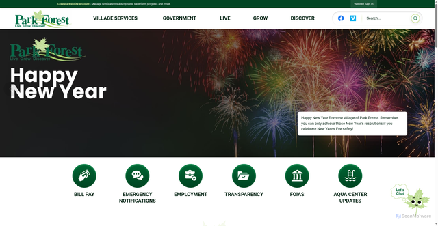 Security scan screenshot of http://www.villageofparkforest.com