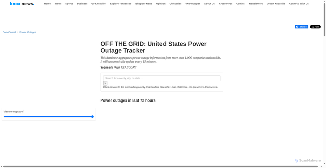 Security scan screenshot of https://data.knoxnews.com/national-power-outage-map-tracker/