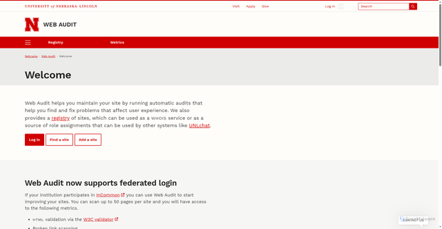 Security scan screenshot of https://webaudit.unl.edu