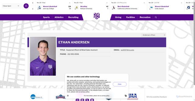 Security scan screenshot of https://gonyuathletics.com/staff-directory/ethan-andersen/670