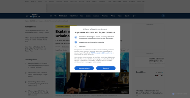Security scan screenshot of https://www.ndtv.com/world-news/explained-what-is-the-international-criminal-court-7651701