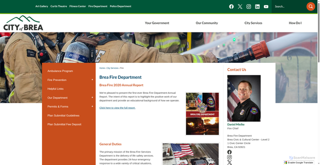 Security scan screenshot of https://www.cityofbrea.gov/291/Fire