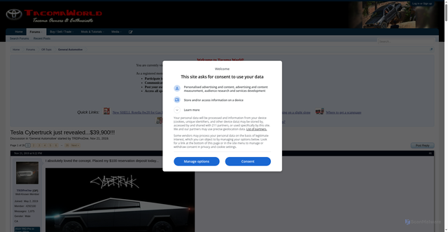Security scan screenshot of https://www.tacomaworld.com/threads/tesla-cybertruck-just-revealed-39-900.639599/