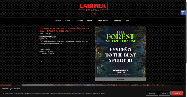 Security scan screenshot of https://larimerlounge.com/event/the-forest-at-treehouse-ensue%C3%B1o-to-the-beat-speedy-jd-free-event/ski-house/denver-colorado/
