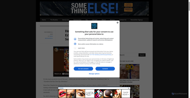 Security scan screenshot of https://somethingelsereviews.com/2025/12/23/herb-alpert-brad-paisley-eric-benet-holiday-music/