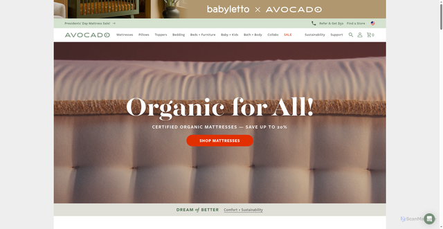 Security scan screenshot of https://avocadogreenmattress.com