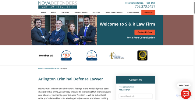 Security scan screenshot of https://www.novadefenders.com/communities-served/arlington-criminal-defense-lawyer/