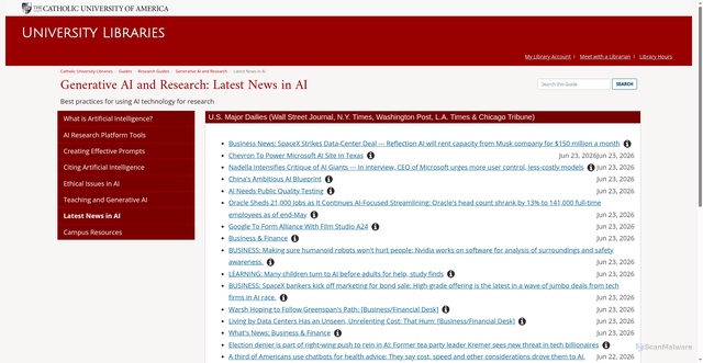 Security scan screenshot of https://guides.lib.cua.edu/generativeai/news