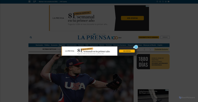 Security scan screenshot of https://www.laprensani.com/2026/03/13/deportes/3651936-eeuu-vence-a-canada-y-chocara-en-semis-del-clasico-mundial-ante-dominicana