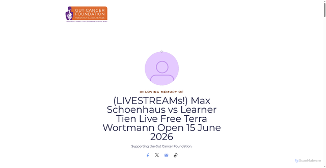 Security scan screenshot of https://gut-cancer-foundation-in-memory.raiselysite.com/livestrea-ms-max-schoenhaus-vs-learner-tien-live-free-terra-wortmann-open-15-june-2026