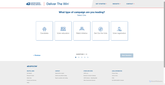 Security scan screenshot of https://www-deliverthewin-wpe-stage.usps.mrm-client.com/research-center/political-planning-tool/#/question/1