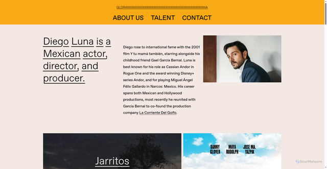 Security scan screenshot of https://www.gloriacontent.com/diego-luna
