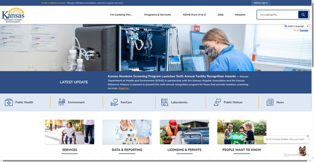 Security scan screenshot of https://www.kdhe.ks.gov/
