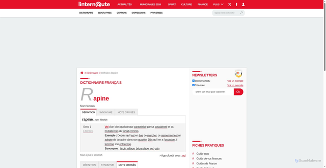 Security scan screenshot of https://www.linternaute.fr/dictionnaire/fr/definition/rapine/
