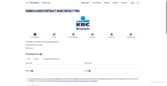 Security scan screenshot of http://kbcbrussels.ikwilbancontactpro.com/