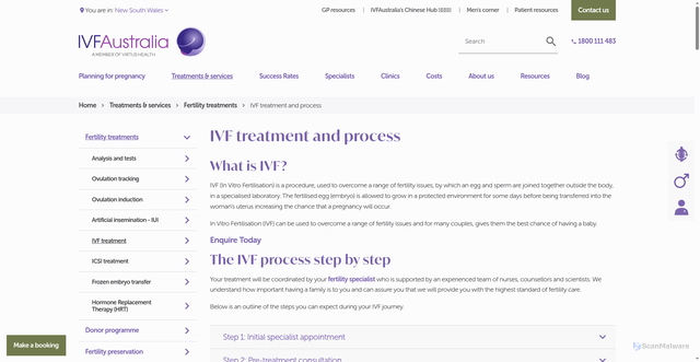 Security scan screenshot of https://www.ivf.com.au/treatments/fertility-treatments/ivf-treatment