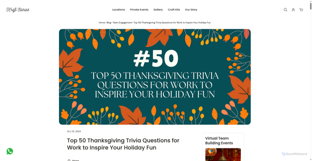 Security scan screenshot of https://kraftstories.com/blogs/team-engagement/top-50-thanksgiving-trivia-questions-for-work-to-inspire-your-holiday-fun?srsltid=AfmBOooCEXi22gXTsP5fQYtCUKaJtqOsnw5OhwncpeXYlfoX2qi6ov52