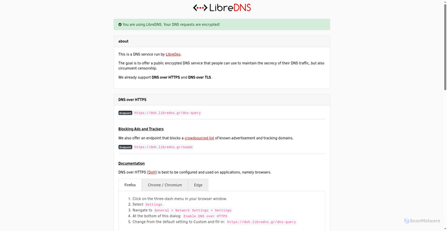 Security scan screenshot of https://libredns.gr