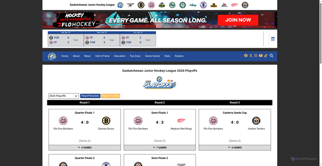 Security scan screenshot of https://www.sjhl.ca/stats/playoffs/68