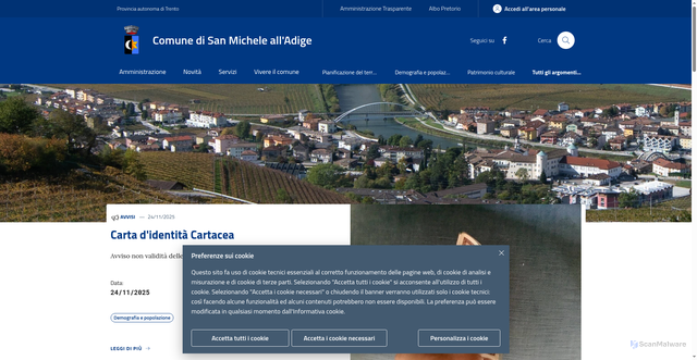 Security scan screenshot of https://www.comune.sanmichelealladige.tn.it