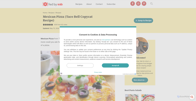 Security scan screenshot of https://fedbysab.com/mexican-pizza-taco-bell-copycat-recipe/