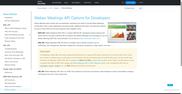 Security scan screenshot of https://api.webex.com