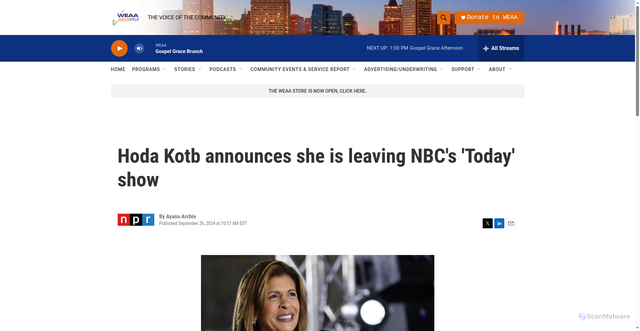 Security scan screenshot of https://www.weaa.org/2024-09-26/hoda-kotb-announces-she-is-leaving-nbcs-today-show