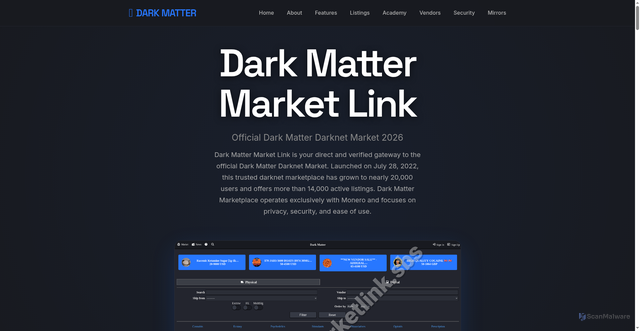 Security scan screenshot of https://darkmatter-marketlink.sbs/