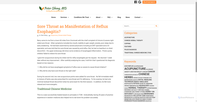 Security scan screenshot of https://www.petersheng.com/sorethroatacidreflux/