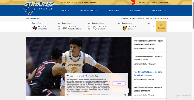 Security scan screenshot of https://rattlerathletics.com/sports/mens-basketball