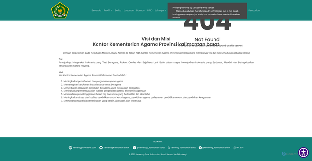 Security scan screenshot of https://kemenagprovkalbar.com/Profil/visi_misi